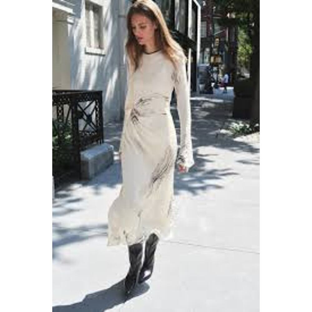 Zara Open Back Printed Midi Dress White Size M
